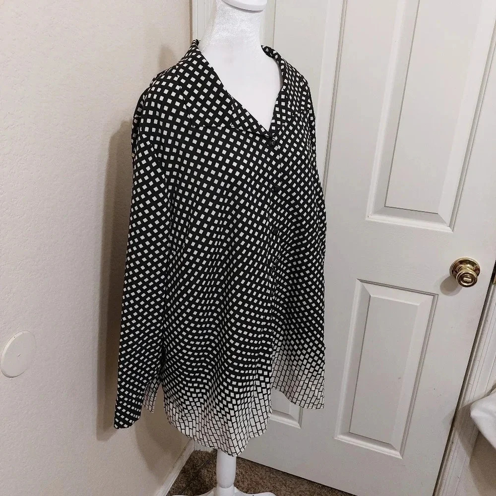 Catherines long sleeve button down blouse top geometric office career collar 2x
